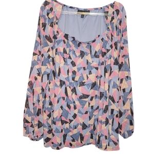 Lane Bryant Pink and Blue Geometric Blouse